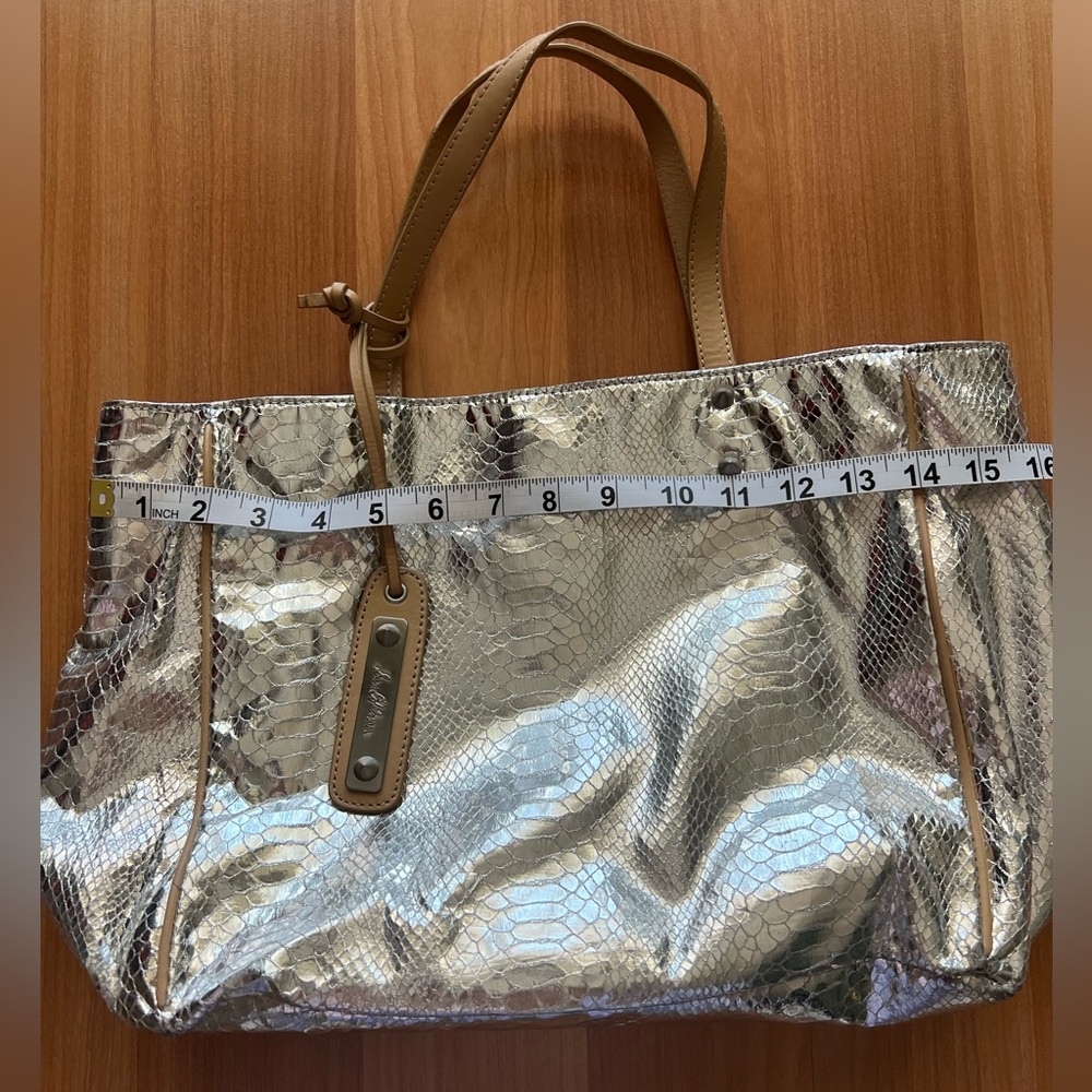 Sam Edelman Metallic Snake Print Tote Bag Silver Large Shoulder Bag - Picture 4 of 16